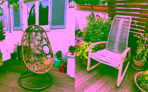 Fotos aus einer Kundenanfrage für eine Schaukelstuhl und Hängesesselabdeckung, die die Kundin dann auch bestellt hat